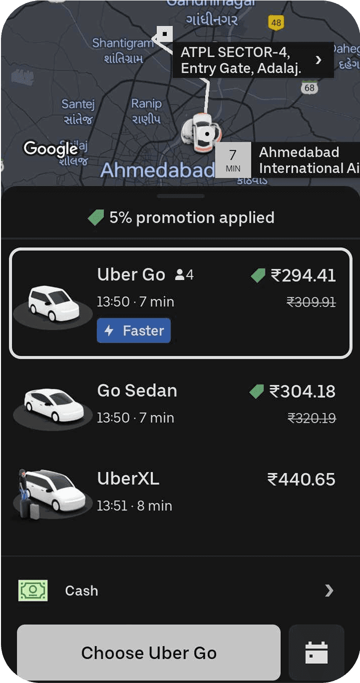 Taxi App Choose Ride Screen