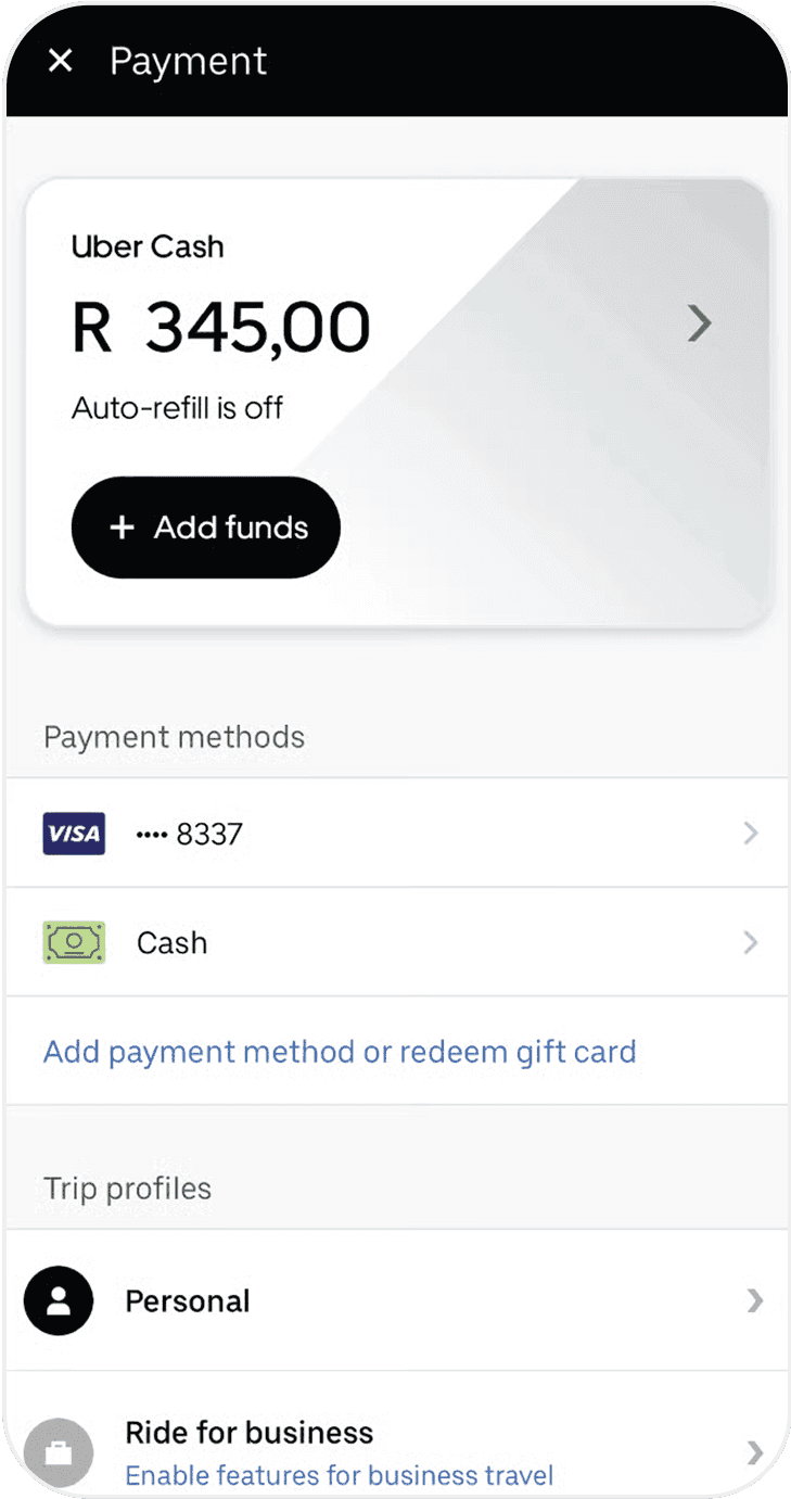 Taxi App Payment Screen