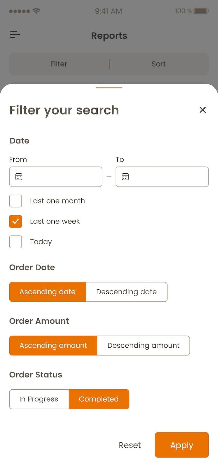 Reports Filter Screen